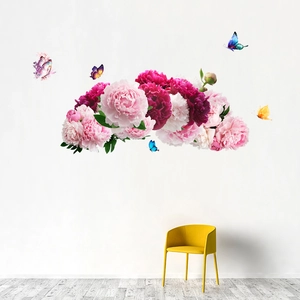 Peony flower and butterfly self-adhesive wall stickers for living room home decoration