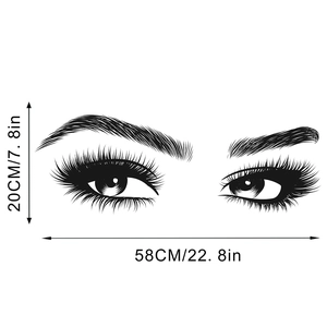 Size dimensions 20x58cm for black vinyl eyelash wall decal stickers with eye pattern