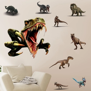 3D dinosaur wall stickers set with broken wall effect for living room decoration