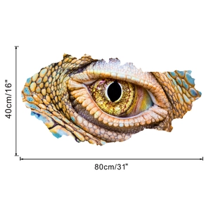 Macro detail of 3D reptile eye wall sticker showing realistic scales and golden pupil texture