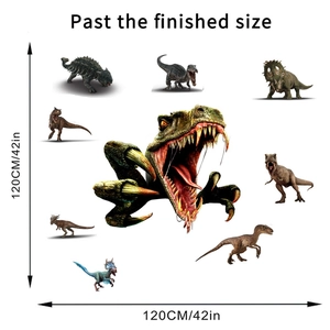 Detail layout of dinosaur wall stickers set with 3D effect head and size dimensions