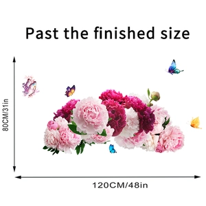 Detail showing dimension 120x80cm of peony flower and butterfly wall decal set