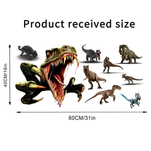 Detailed dimensions of 80x40cm dinosaur wall stickers with T-Rex and various species