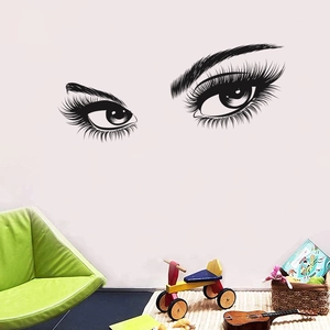 Detail view of large eyelash wall decals for home bedroom or beauty salon decor