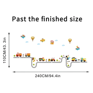 Cartoon transport wall decals showing layout and finished size of 110x240cm