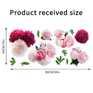 Detailed sheet layout of peony wall stickers with product dimensions 40x90cm