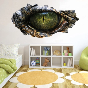 Detailed 3D dinosaur eye wall sticker with green scales and realistic cracked wall effect