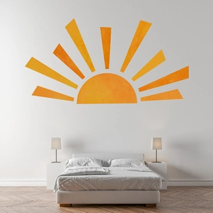Bohemian sun vinyl wall sticker in warm orange tones for a minimalist nursery room decor
