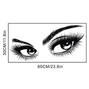Detailed dimension guide for black vinyl eyelash wall decal 30x60cm for bedroom decor