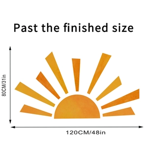 Detail view of the rainbow sun wall sticker with dimensions 120cm width and 80cm height