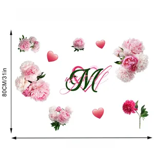 Stickers muraux pivoines et feuilles vertes avec dimensions de 120x80cm