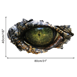 3D realistic dinosaur eye wall sticker with broken wall effect, 80x40cm dimension detail