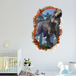 3D cracked wall dinosaur wall sticker realistic T-Rex decal for children bedroom decoration