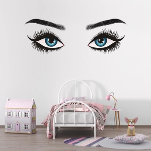 Creative vinyl wall sticker with big eyes and blue iris for bedroom wall decoration