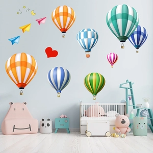 Hot air balloon wall stickers with stars and moon for kids nursery room decoration