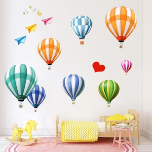 Hot air balloons and stars wall stickers for kids bedroom decor with cartoon design