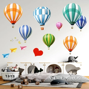 Vibrant hot air balloons and paper planes wall stickers set for children's room decor