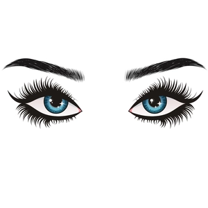 Detail of blue eye decal with thick black eyelashes and eyebrows for wall decor