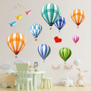 Hot air balloon and stars wall stickers for kids nursery bedroom decor