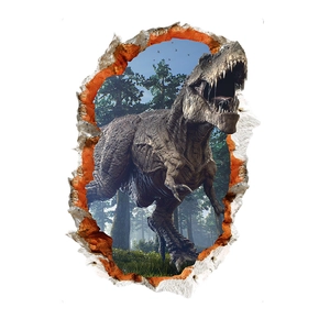 3D T-Rex wall decal detail showing a realistic dinosaur breaking through a forest wall