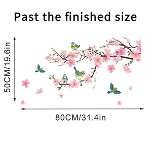 Detail of pink cherry blossoms and blue birds wall sticker with 50x80cm dimensions