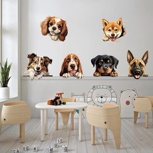 Self-adhesive 3D dog wall decals featuring realistic Shiba Inu and Beagle for nursery decor