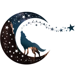 Sticker mural loup et lune étoilée pour la décoration du salon et de la chambre