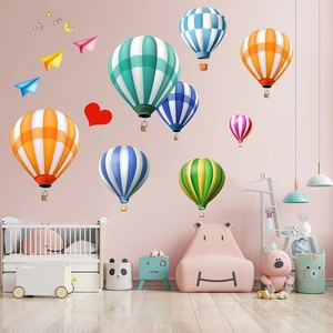 Hot air balloons and paper planes self-adhesive wall stickers for kids nursery decor