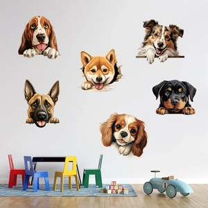 Colorful realistic 3D dog head wall stickers for nursery and kid's room decor set