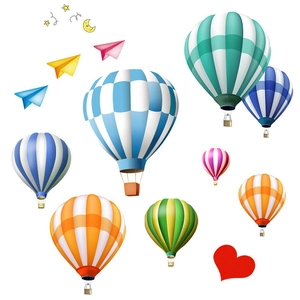 Colorful 3D hot air balloons with stars and paper planes wall stickers for nursery decor