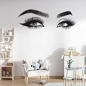 Artistic black vinyl eyelashes and eyebrows wall decal for modern bedroom decoration
