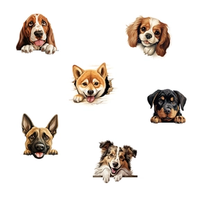 Set of 6 realistic 3D peeking dog wall stickers featuring various breeds for room decor