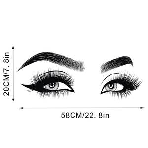 Detailed view of black vinyl eye eyelashes wall decal measuring 58cm by 20cm