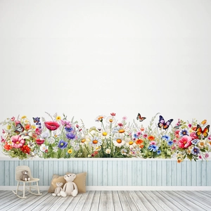 Colorful wildflower and butterfly self-adhesive wall decals for bedroom decoration