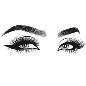 Macro detail of high-density fake eyelashes and cat-eye eyeliner vinyl wall sticker