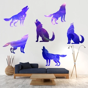 Starry Night Wolf Silhouette Wall Stickers Galaxy Space Animal Wall Decals Self Adhesive PVC Waterproof Wall Art Decor