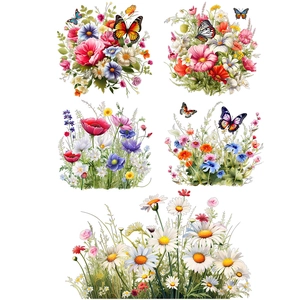 Self-adhesive wall stickers with colorful wildflowers and butterflies for home decor