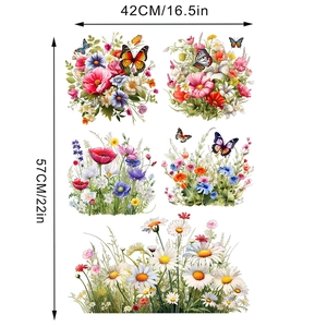 Detailed view of floral and butterfly wall decals with dimensions 42x57cm for home decor