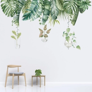Stickers muraux feuilles tropicales et plantes suspendues décor salon moderne