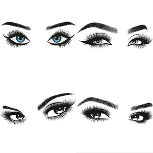 Vinyl wall sticker featuring four styles of female eye makeup with lashes and eyeliner