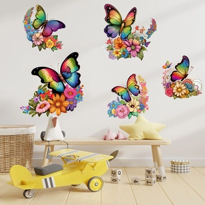 Colorful butterfly and flower self-adhesive wall stickers for kids room decoration