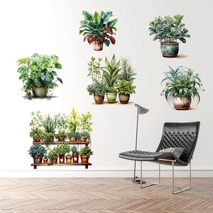 Self-adhesive tropical green plant wall stickers for living room and bedroom decor