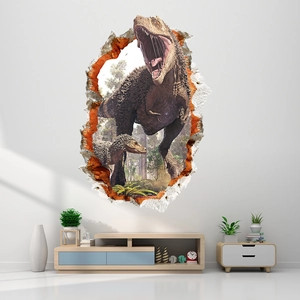 3D realistic T-Rex dinosaur breaking wall wall sticker for modern living room decor
