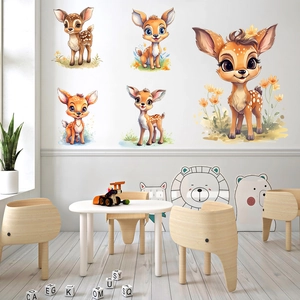 Stickers muraux autocollants cerfs à l'aquarelle avec fleurs pour chambre d'enfant