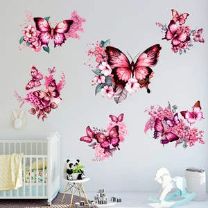Autocollants muraux papillons et fleurs roses pour décoration de chambre d'enfant et salon
