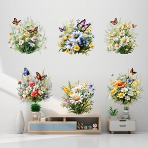 Colorful Wildflower Butterfly Wall Stickers Removable PVC Floral Wall Decals For Living Room Bedroom Hallway Home Decor