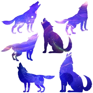 Self-adhesive starry night wolf silhouettes wall decals for living room bedroom decor