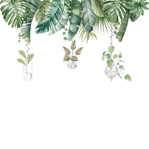 Stickers muraux feuilles tropicales et vases suspendus style scandinave
