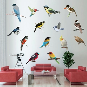 Colorful birds on branches wall stickers for living room and bedroom decor