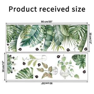 Stickers muraux de feuilles tropicales monstera sur deux planches de 90x30cm pour déco